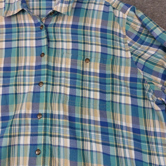 KORET WOMENS VINTAGE 90S BLUE GREEN PLAID 3/4 SLEEVE BUTTON DOWN SHIRT SIZE 20W - Picture 2 of 8